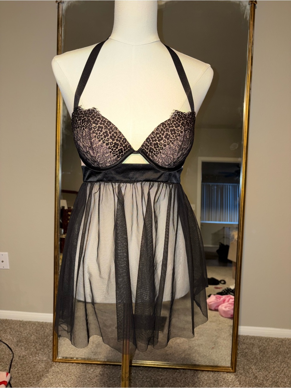 Victoria's Secret Black Lace & Sheer Babydoll Chemise